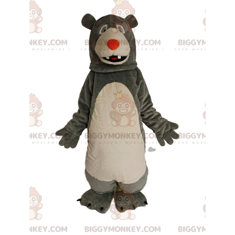 Traje de mascote BIGGYMONKEY™ Urso cinza e branco com focinho