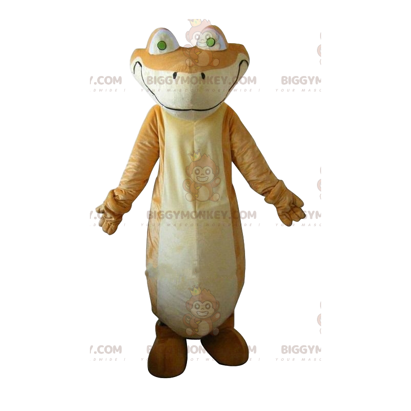 Traje de mascote BIGGYMONKEY™ de lagarto bege e branco.