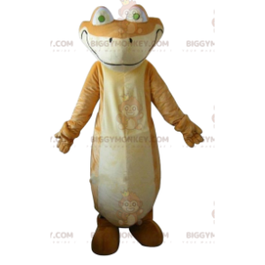 BIGGYMONKEY™ costume da mascotte di lucertola beige e bianca.