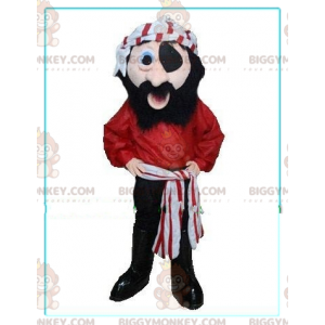 BIGGYMONKEY™ hymyilevä merirosvo-maskottiasu punavalkoisella