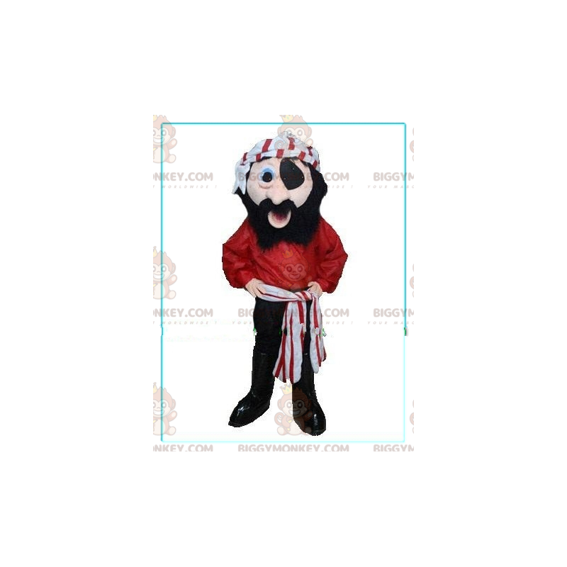 Costume de mascotte BIGGYMONKEY™ de pirate souriant avec un