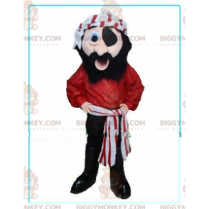 BIGGYMONKEY™ smilende piratmaskotkostume med rød og hvid cheche