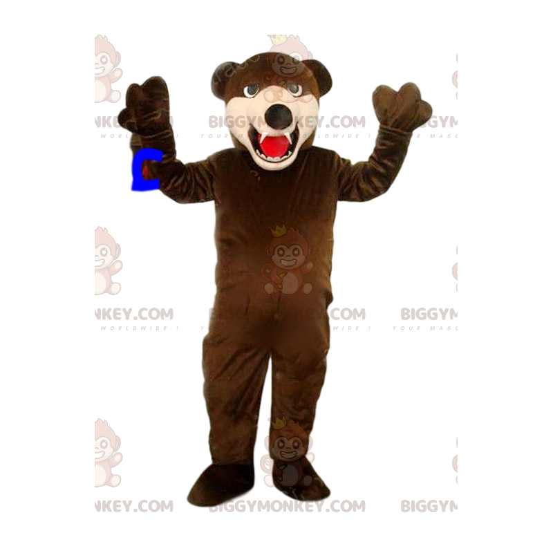 Kostým maskota BIGGYMONKEY™ řvoucího hnědého medvěda. kostým