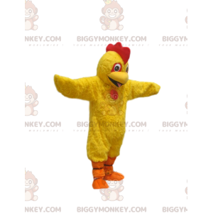 Costume da mascotte BIGGYMONKEY™ pollo giallo super felice.