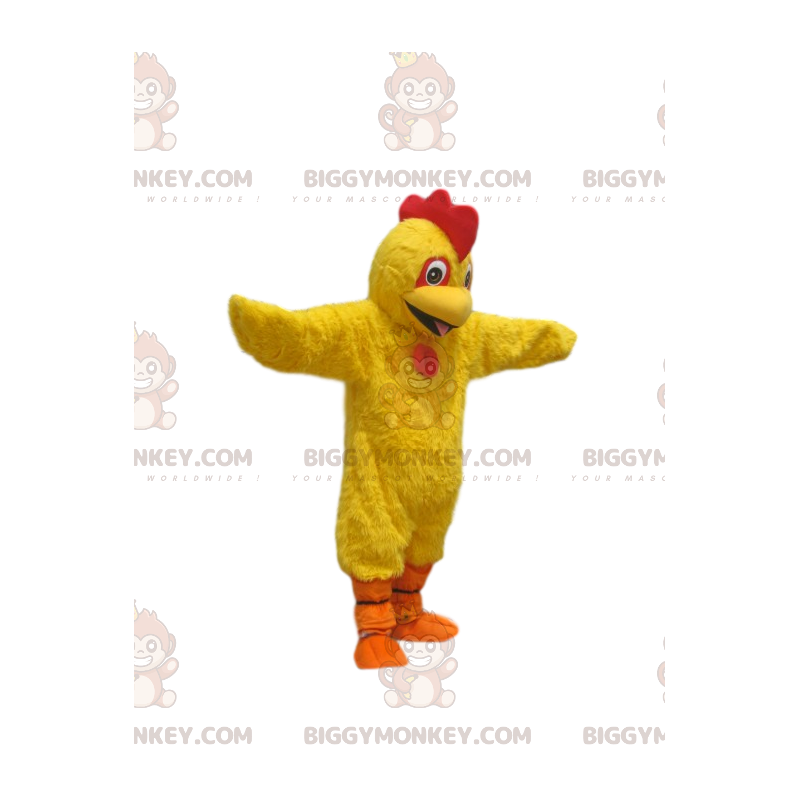 Costume da mascotte BIGGYMONKEY™ pollo giallo super felice.