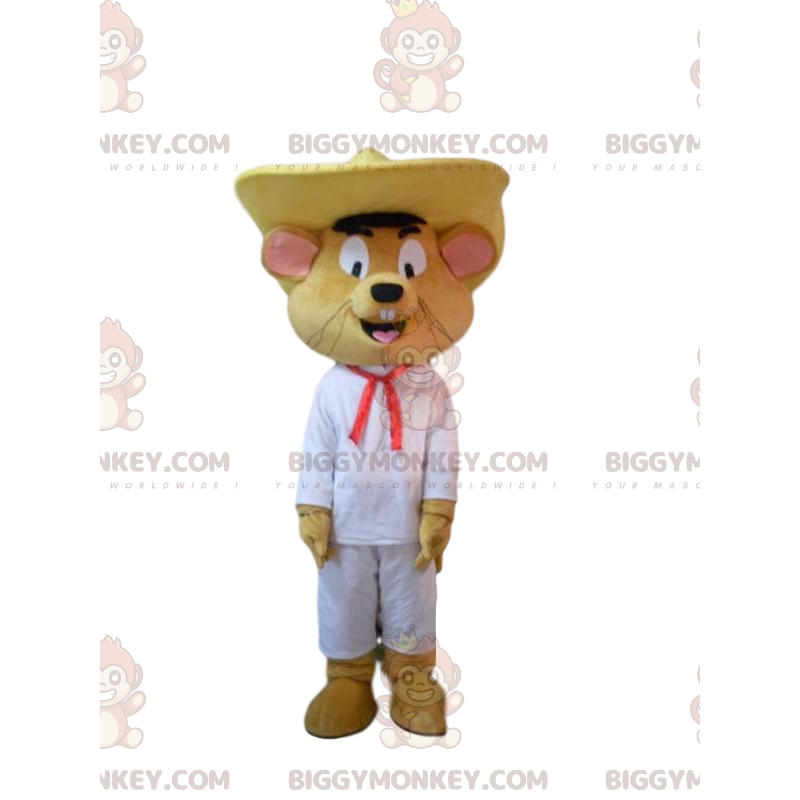 Costume de mascotte BIGGYMONKEY™ de souris heureuse, avec un