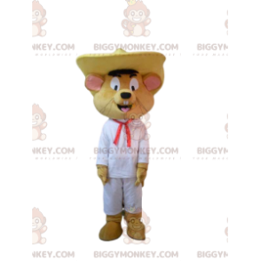 BIGGYMONKEY™ mascot costume of happy mouse, with a sombrero.