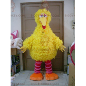 Traje de mascote de pássaro BIGGYMONKEY™ todo amarelo peludo e