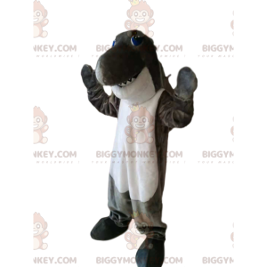 Disfraz de mascota BIGGYMONKEY™ de tiburón gris y blanco súper