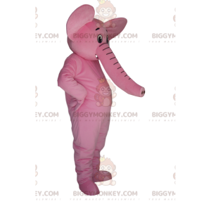 Costume de mascotte BIGGYMONKEY™ d'éléphant rose très heureux.