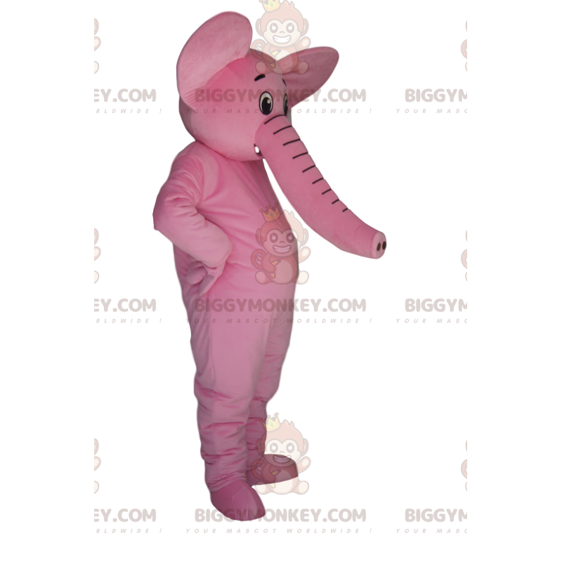 Zeer vrolijk BIGGYMONKEY™-mascottekostuum met roze olifant.