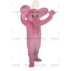 Kostium maskotka bardzo szczęśliwy różowy słoń BIGGYMONKEY™.