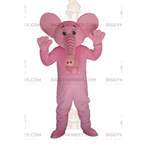 Sehr glücklicher rosa Elefant BIGGYMONKEY™ Maskottchen-Kostüm.