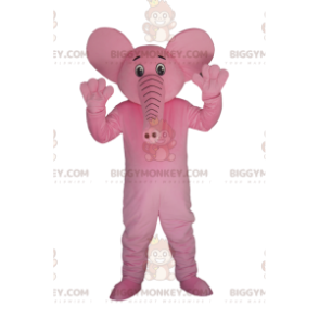 Mycket glad rosa elefant BIGGYMONKEY™ maskotdräkt. elefantdräkt