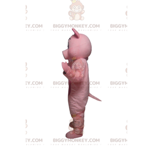 BIGGYMONKEY™ maskotdräkt av rosa gris, med en söt vit nos -