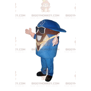 Sneeuwman BIGGYMONKEY™ mascottekostuum met blauw pak en