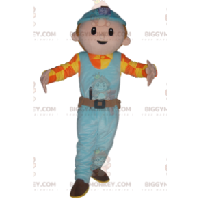 Handyman BIGGYMONKEY™ Mascot Costume with Blue Hard Hat -