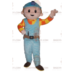 Handyman BIGGYMONKEY™ Mascot Costume with Blue Hard Hat -