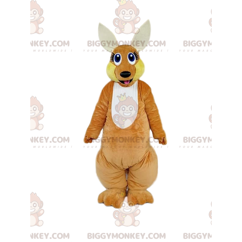 Traje de mascote BIGGYMONKEY™ Canguru marrom com visual