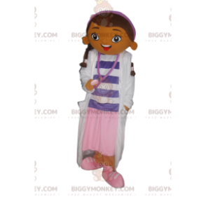 BIGGYMONKEY™ lille brunette pige maskot kostume i sygeplejerske