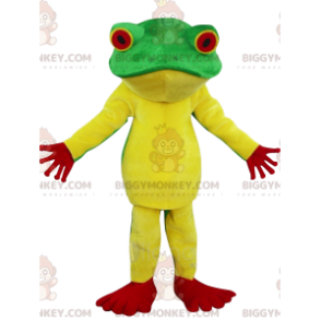 Grüner, gelber und roter Frosch BIGGYMONKEY™ Maskottchenkostüm