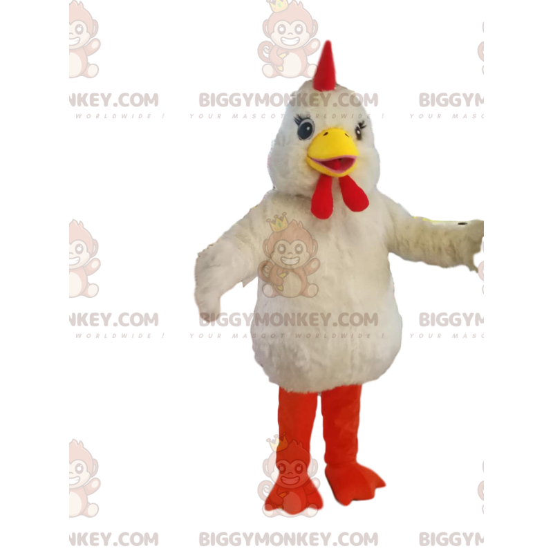 Costume de mascotte BIGGYMONKEY™ de poulet blanc très enjoué