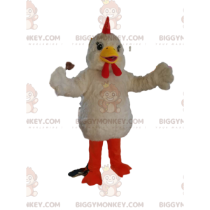 Costume de mascotte BIGGYMONKEY™ de poulet blanc très enjoué