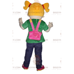 Little Girl BIGGYMONKEY™ Mascot Costume with Blonde Pigtails –