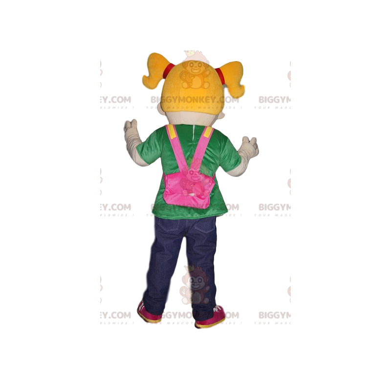 Pikkutytön BIGGYMONKEY™ maskottiasu, jossa on vaaleat pigtails