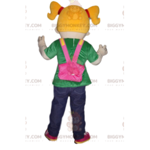 Little Girl BIGGYMONKEY™ Mascot Costume with Blonde Pigtails -