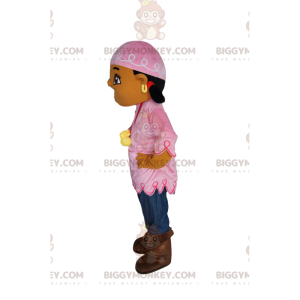 Κοστούμι μασκότ Bohemian Girl BIGGYMONKEY™ με ροζ κορδέλα -