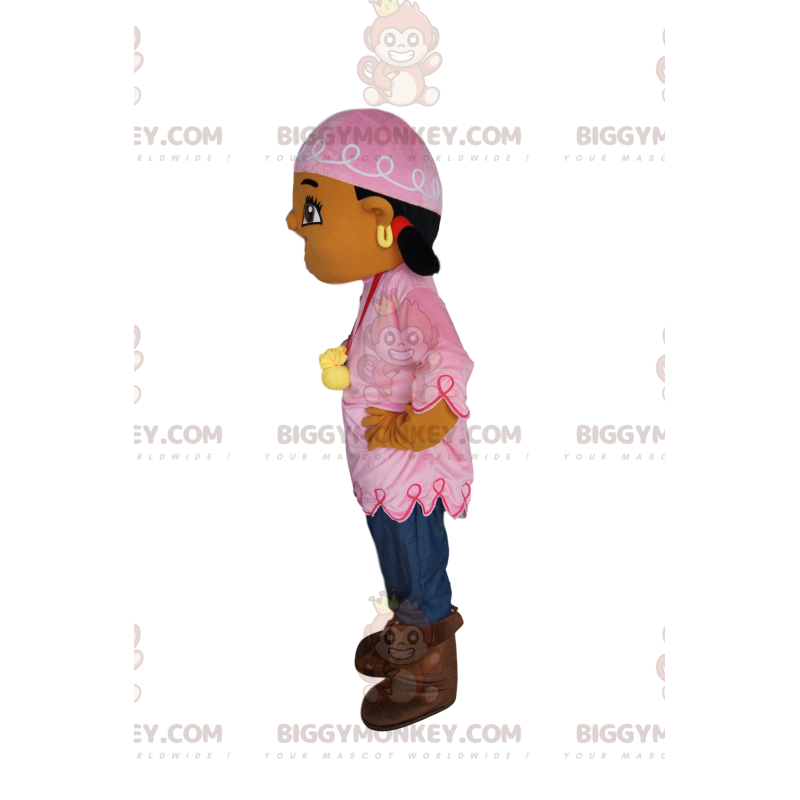 Bohemian Girl BIGGYMONKEY™ Mascot Costume with Pink Headband -