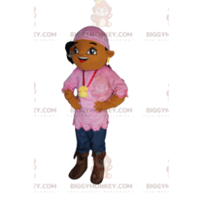 Bohemian Girl BIGGYMONKEY™ mascottekostuum met roze hoofdband -