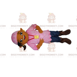 Κοστούμι μασκότ Bohemian Girl BIGGYMONKEY™ με ροζ κορδέλα -