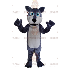 BIGGYMONKEY™ mascottekostuum van een grijze en witte wolf, met