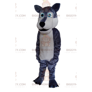 Costume de mascotte BIGGYMONKEY™ de loup gris et blanc, avec