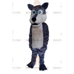 Kostium maskotki BIGGYMONKEY™ szaro-białego wilka ze świecącymi