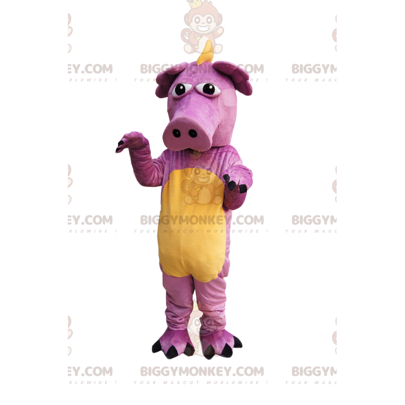 Fantasia de mascote BIGGYMONKEY™ muito engraçada de dragão rosa