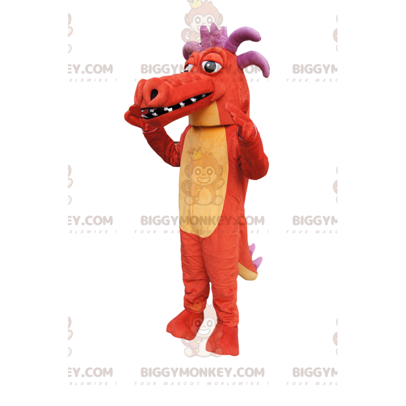 BIGGYMONKEY™ mascot costume of orange dragon, with purple horns!