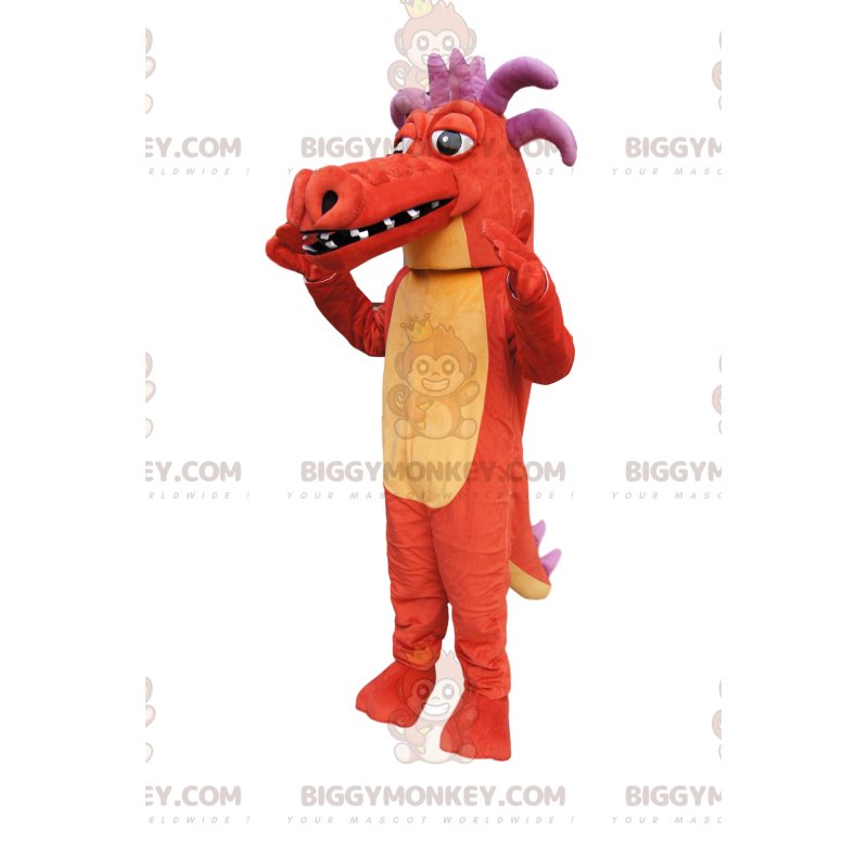 Traje de mascote BIGGYMONKEY™ de dragão laranja, com chifres