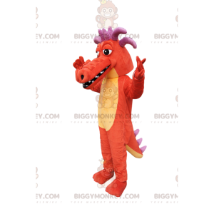 BIGGYMONKEY™ costume da mascotte di drago arancione, con corna