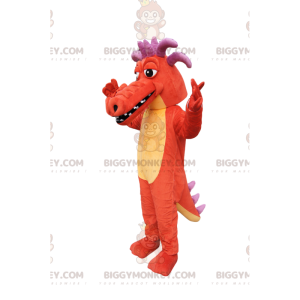 Traje de mascote BIGGYMONKEY™ de dragão laranja, com chifres