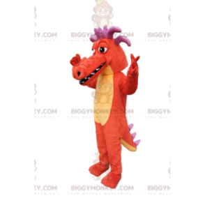 BIGGYMONKEY™ Maskottchenkostüm eines orangefarbenen Drachen mit