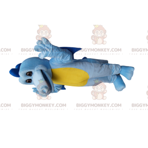 BIGGYMONKEY™ Costume da mascotte Drago blu e giallo con ali