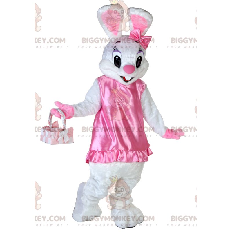 BIGGYMONKEY™ Maskottchen-Kostüm Weißer Hase in sehr süßem und