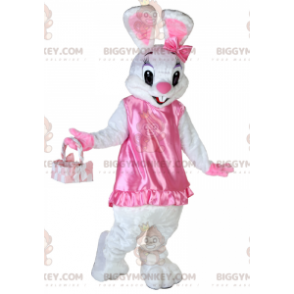 Costume de mascotte BIGGYMONKEY™ de lapin blanc en robe rose