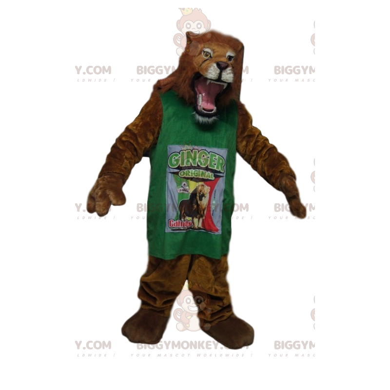 Geweldig leeuw BIGGYMONKEY™ mascottekostuum met groene trui -