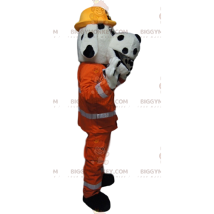 Dalmatian BIGGYMONKEY™ Mascot Costume with Orange Workwear –