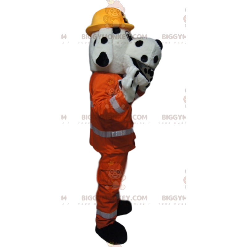 Dalmatisk BIGGYMONKEY™ maskotdräkt med orange arbetskläder -