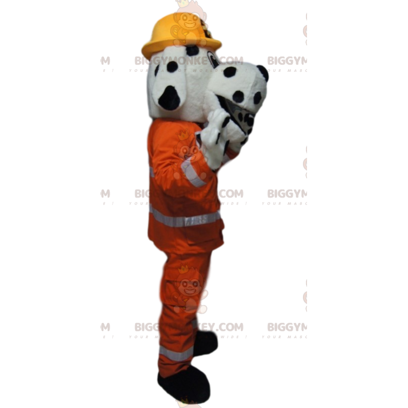 Dalmatiër BIGGYMONKEY™ mascottekostuum met oranje werkkleding -